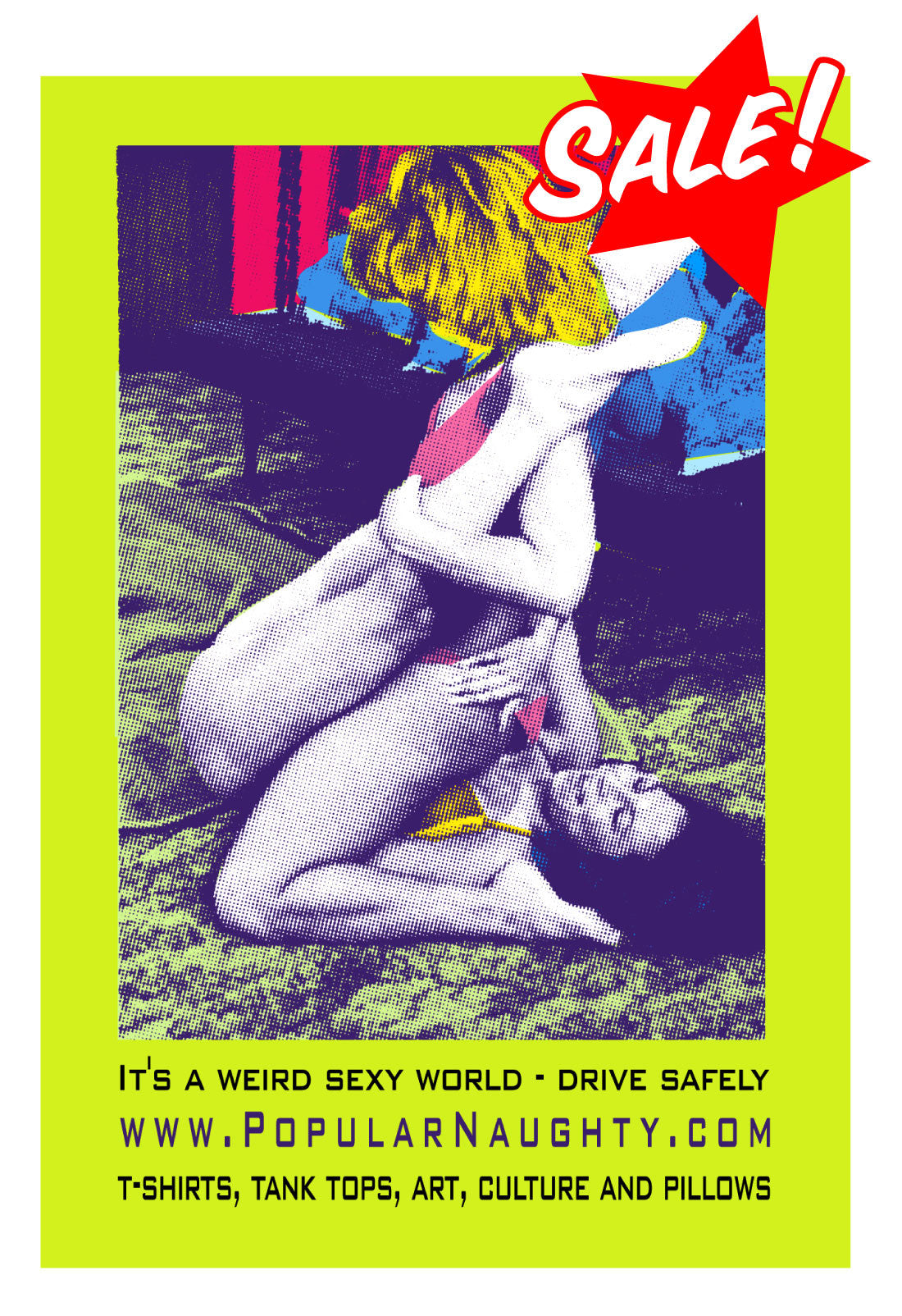 screen printed pop art from alternative artist, retro wrestling pinup girls