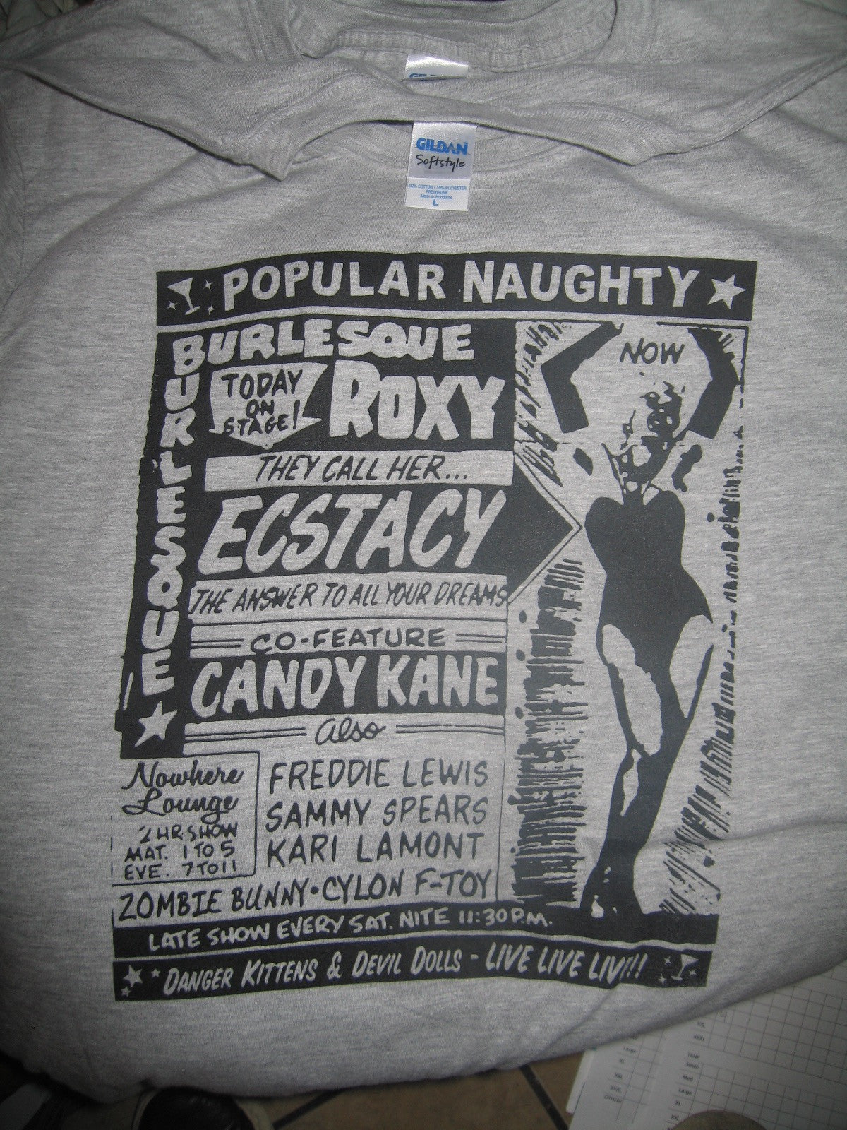 Ecstacy with ROXY! (Burlesque ad t-shirt)